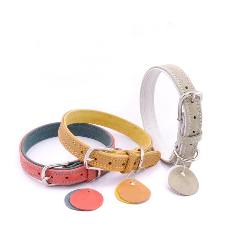 High Quality Durable Genuine Cow Leather Dog Leash Collar Set Solid Pattern Luxury Real Pet Lead Collar Factory