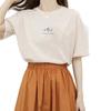 Summer Loose Floral Print Casual Plain T-shirt Short-sleeved Round-neck Top for Women
