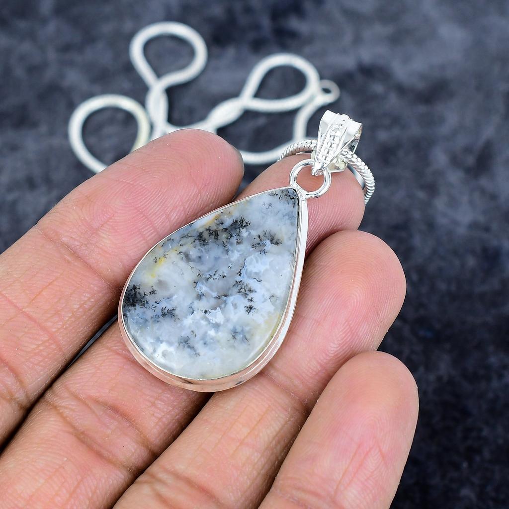 Dendrite Opal Gemstone Handmade 925 Sterling Silver Jewelry Pendant 1.97" M-2961
