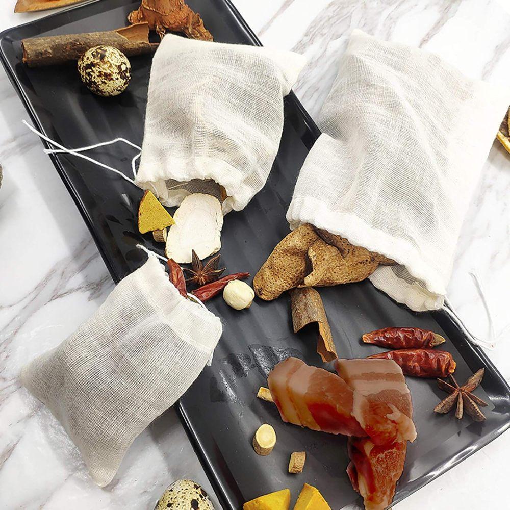 20 Stück natürliche, ungebleichte Baumwollbeutel mit Kordelzug, für Gewürze/Kräuter/Tee, Musselinbeutel, Sachets für den Haushaltsbedarf