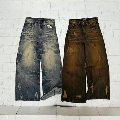 ZYLLO Vintage Prane Dżinsy Y2K Ubrania Męskie Damskie Retro Podarte Podarte Luźne Dżinsy Punk Rock Niska Talia Szeroka Nogawka Spodnie Streetwear