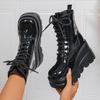 Punk Style Chunky Platform Ankle Boots Women Fashion Patent Leather Wedge Heel Combat Boots Woman Black Thick Sole Gothic Shoes