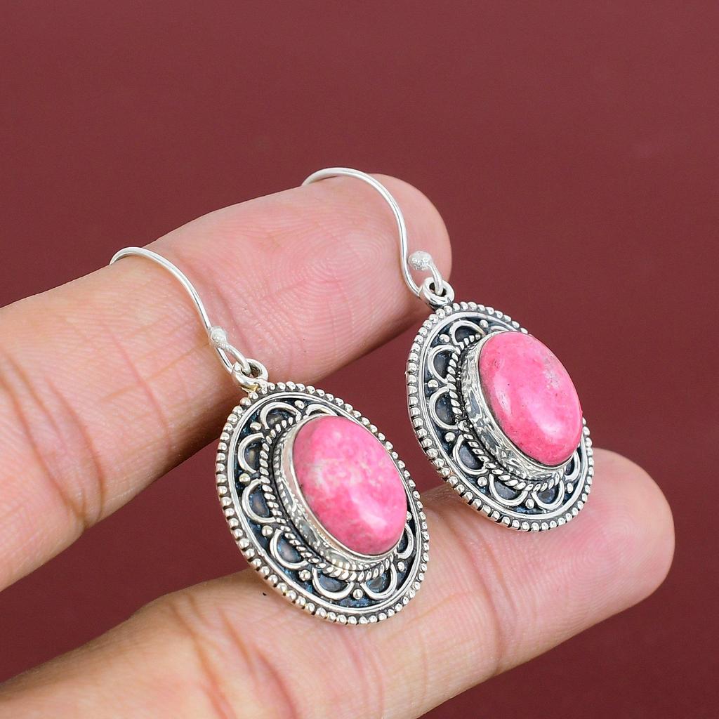 Thulite Earring Gemstone Handmade Earrings 925 Sterling Silver Earring Thulite Jewelry Vintage Earrings Gifts For Mother Birthstone Earring