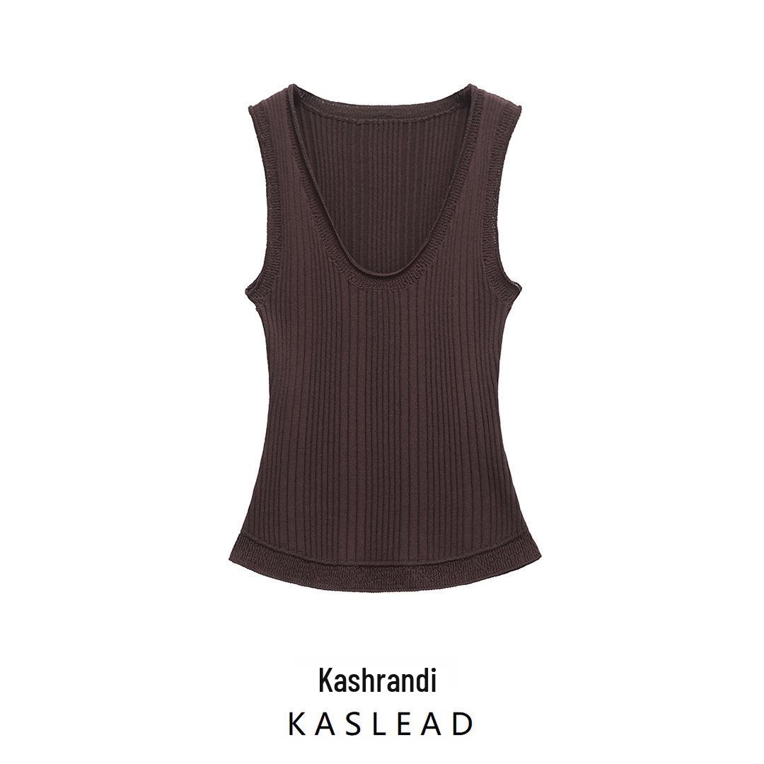 

2025 Spring Women s European & American Style Ribbed Sleeveless Knitted Top Medium кавовий