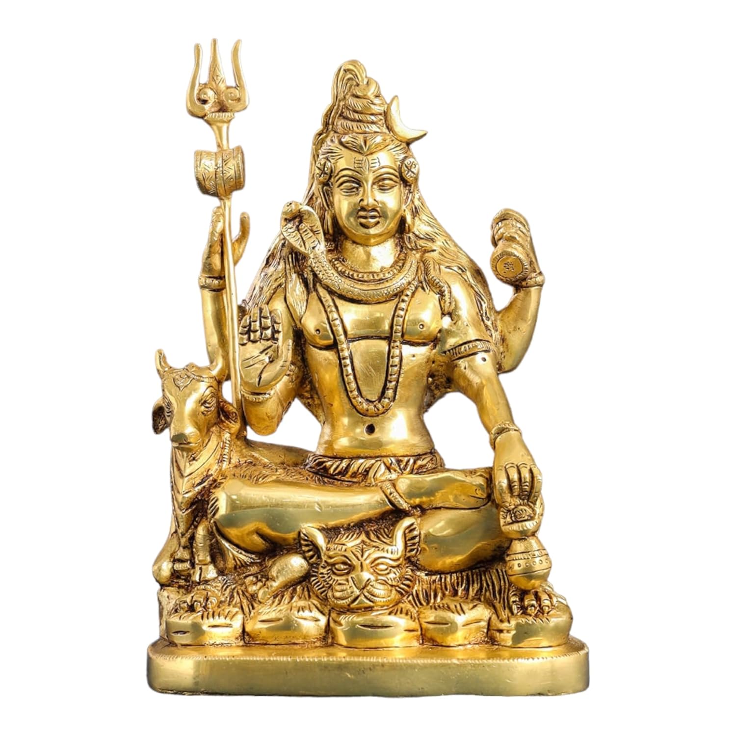 

Ashtadhatu Brass Lord Shiva Idol, Shiv Shankar, Bholenath Murti, Gold - 6 Inch