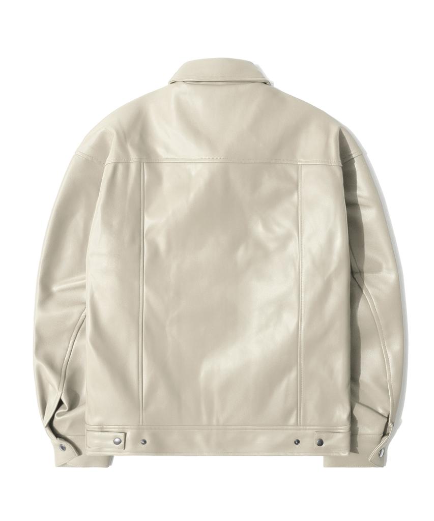 Qt8 Garments Lb Synthetic Leather Single Jacket (Cream)