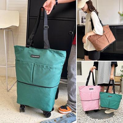 Skládací Přenosná Cestovní a Nákupní Taška Tote s Velkým Objemem a Kolečky