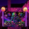 Glow in The Dark Skull DJ Tapestry, Blacklight Party Wall Art with Neon Palm Trees for Bedroom & Club