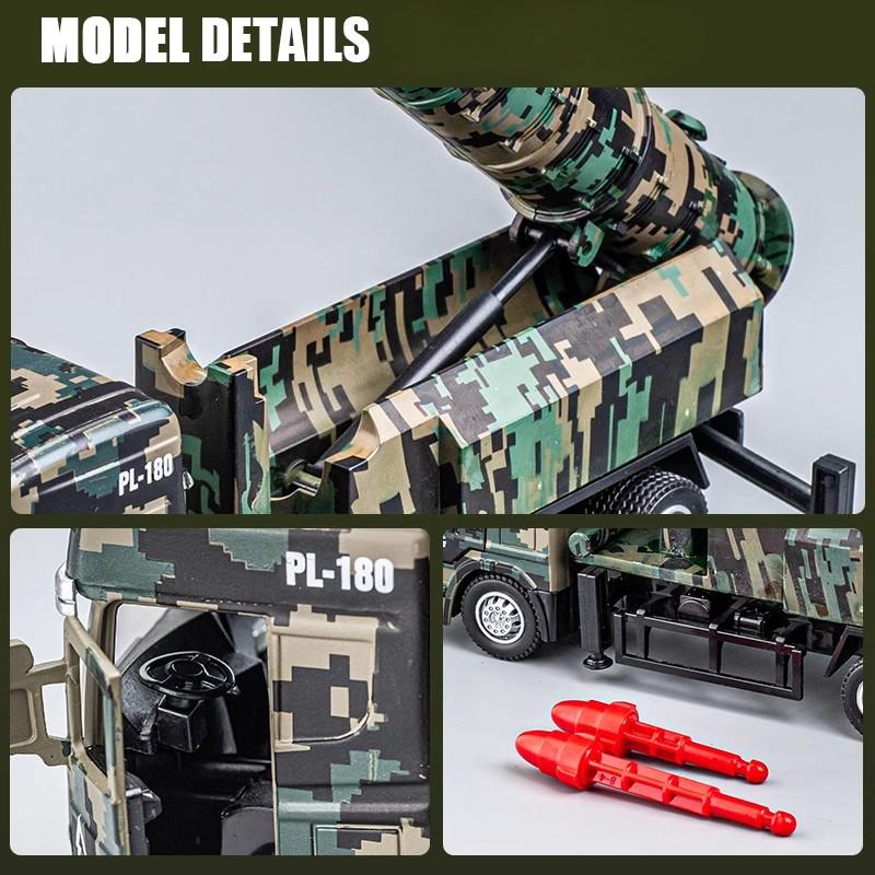 1:32 Missile Rocket Launcher Model Car Toy Alloy Body Rubber Tires Doors Opened Military Miniature Models Ornaments Kids Gifts