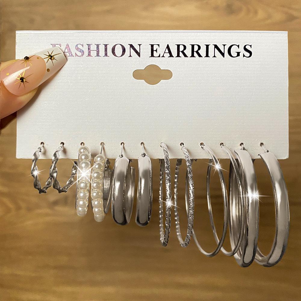 Геометрические многослойные серьги с жемчугом типа C, серьги-гвоздики, 6 пар, набор сережек-карт, комбинированные женские