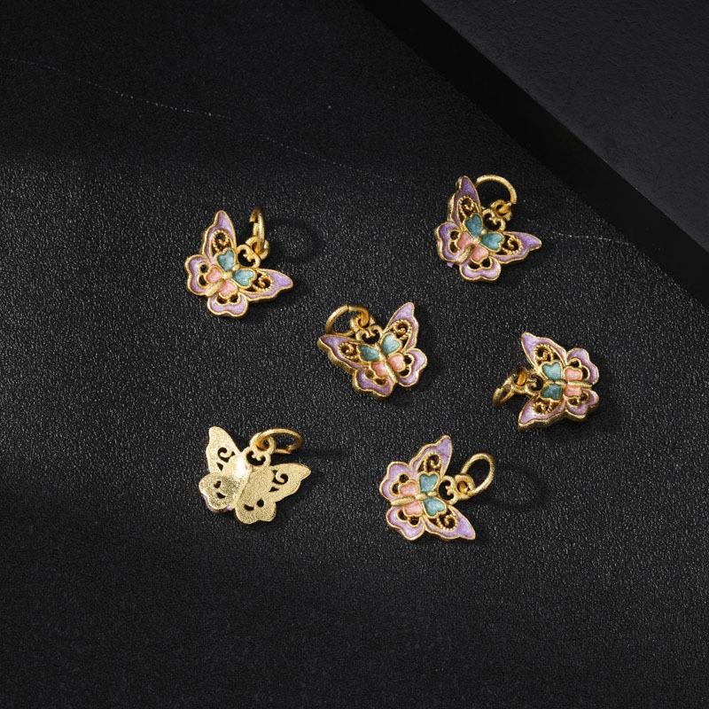Sand Gold Butterfly Enamel Pendant with Strong Color Retention - DIY Jewelry Accessory
