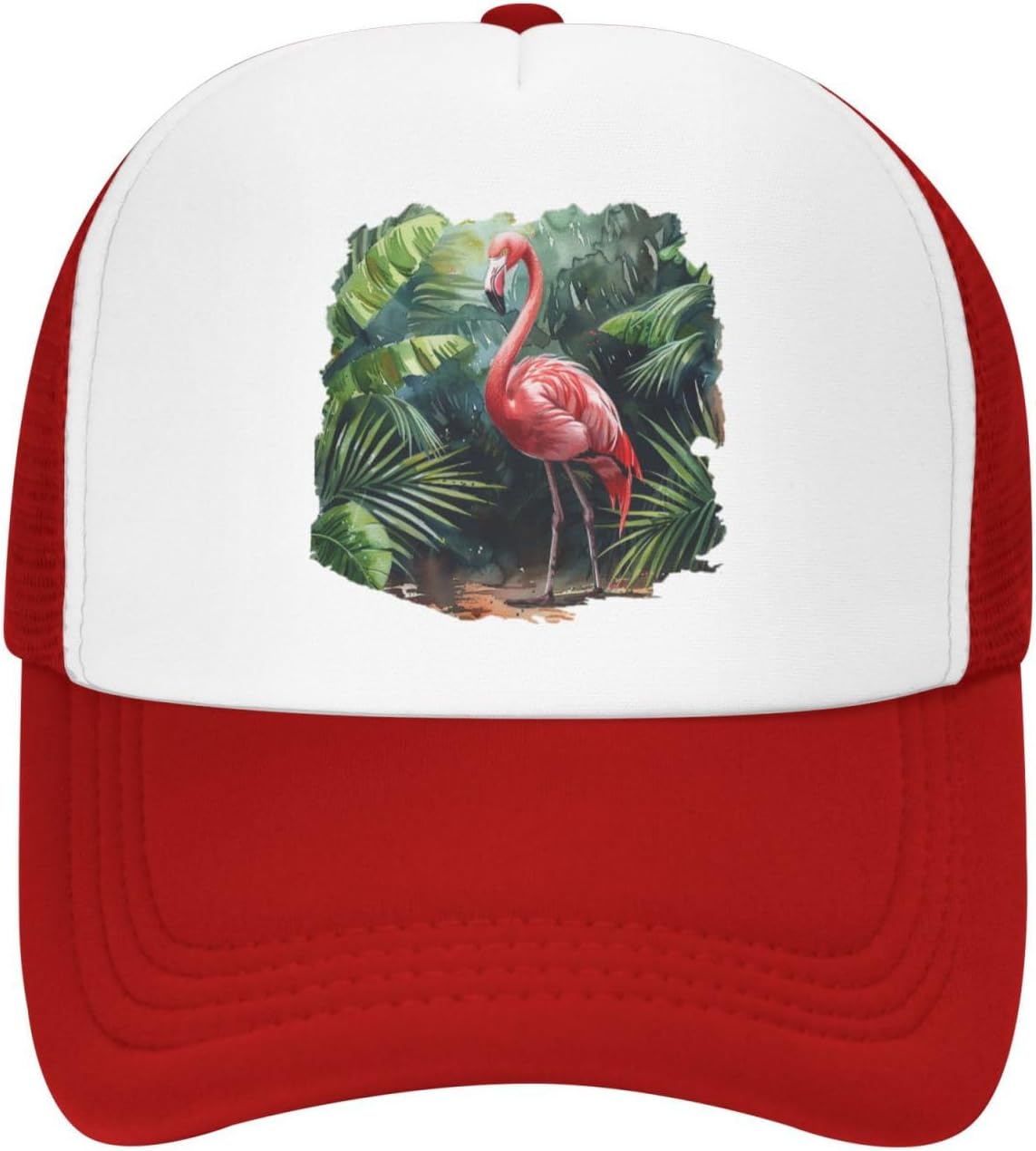 

Flamingo Watercolor Palm Leaves Mesh Trucker Hat Adjustable Snapback Baseball Cap for Men Women One Size
