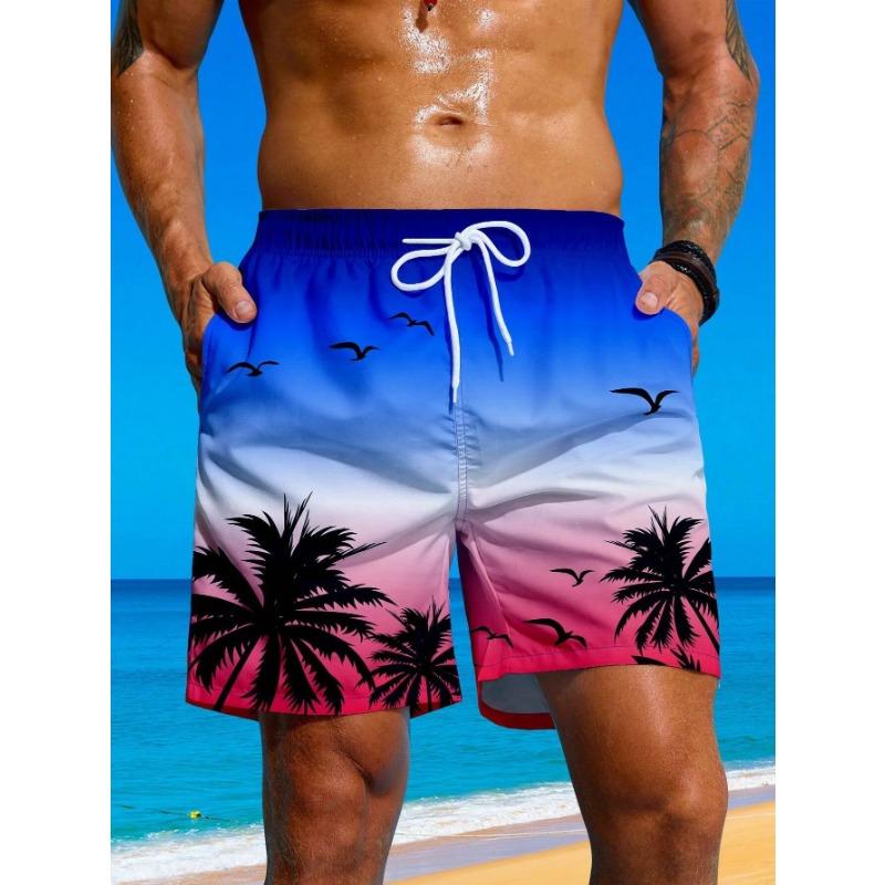 Summer Vacation Men's Palm Tree Print Drawstring Waist Board Shorts Fashion Swim Trunks 3D Print Breathable Short Streetwear