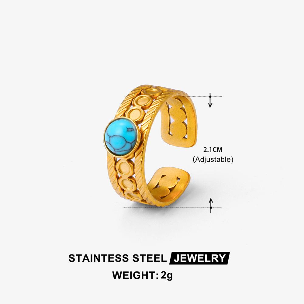 Middle East Titanium Steel Ring Female Turquoise Geometric Non-Fading Stainless Steel Ring