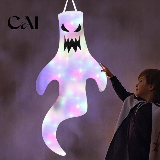 Theme Cafe Hanging Decorations 47 Inch Halloween Ghost Windsock with LED Lights, Luminous Flying Ghosts Flag Wind Socks for Tree Outdoor Yard