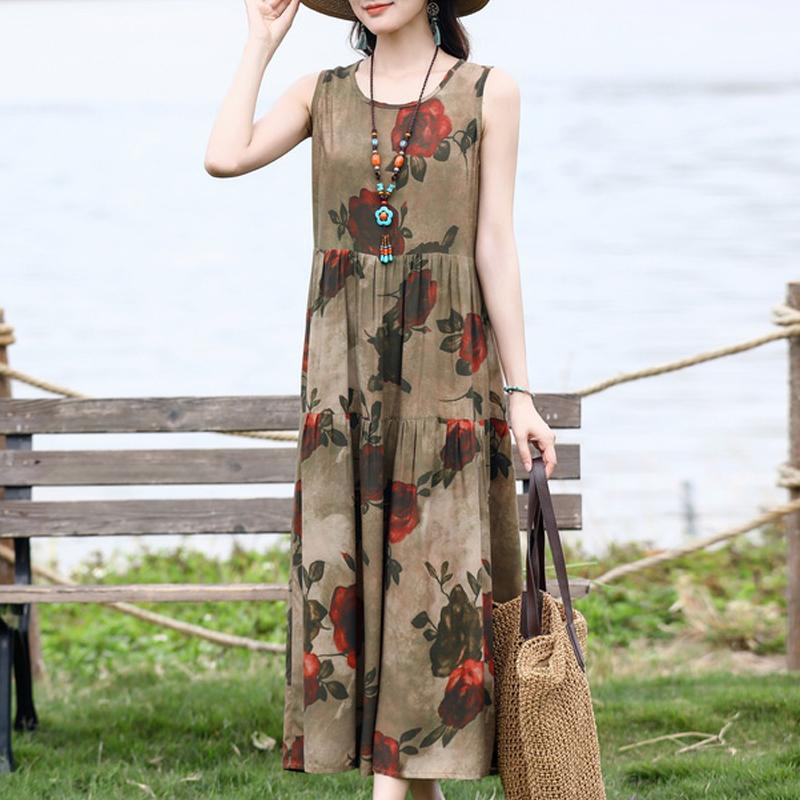 Vestido sin mangas de talla grande para mujer, vestidos largos casuales sueltos, ropa de verano vintage