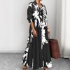 Printed Small Stand-Up Collar Breasted Long Dress Vacation Large Size Dress