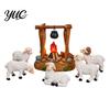 Christian Gift for Family Christmas Nativity Scene Set with LED Lighted Campfire, Resin Manger Stable Figurine, Religious Figurine Wooden Look