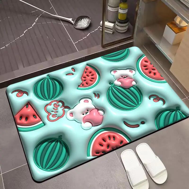 3D Stereoscopic Vision Fruit Printed Bathroom Floor Mat Anti slip Water Absorbing Quick drying Bathroom Home Decoration