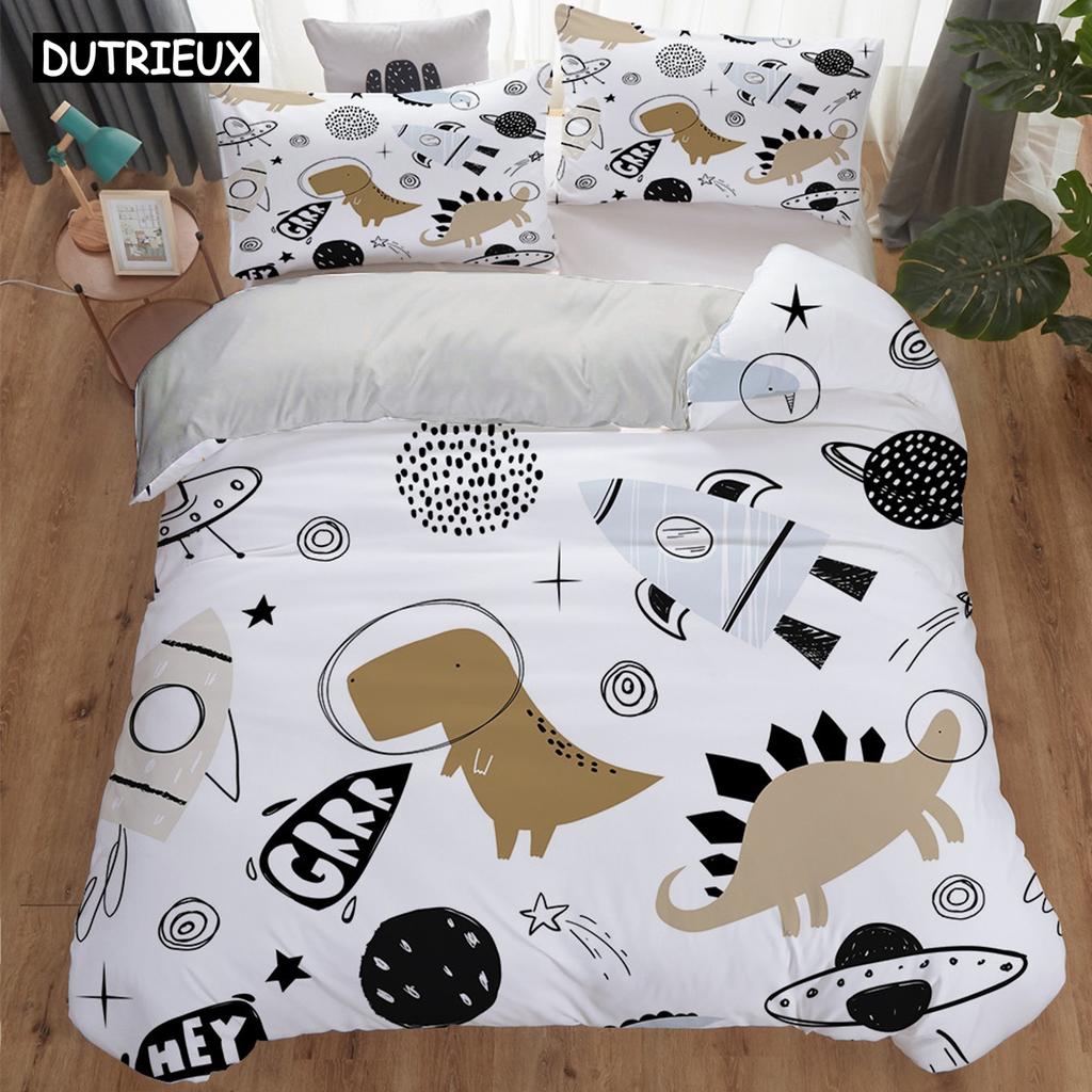 Cute Cartoon Dinosaur Print Polyester Bedding Sets Child Kids Covers Boys Bed Linen Set For Teens King Size Bedding Set