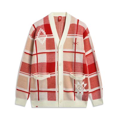 Li Ning Günlük Refah Serisi Günlük Rahat Çok Yönlü Sıcak Uzun Kollu Örgü Kazak Unisex kazak Beyaz Ekose AMBV029-8