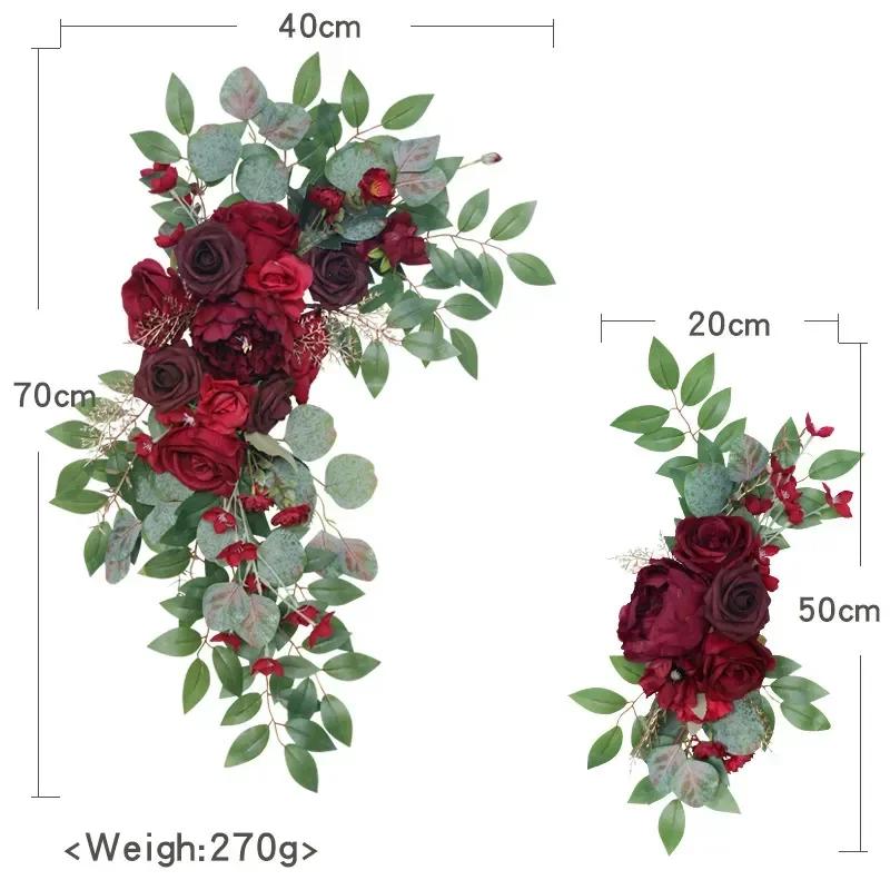 2pcs Artificial Flowers Wedding Backdrop Wreath Decor Welcome Card Sign Corner Wall Props Arrange Arch Fake Flower Row