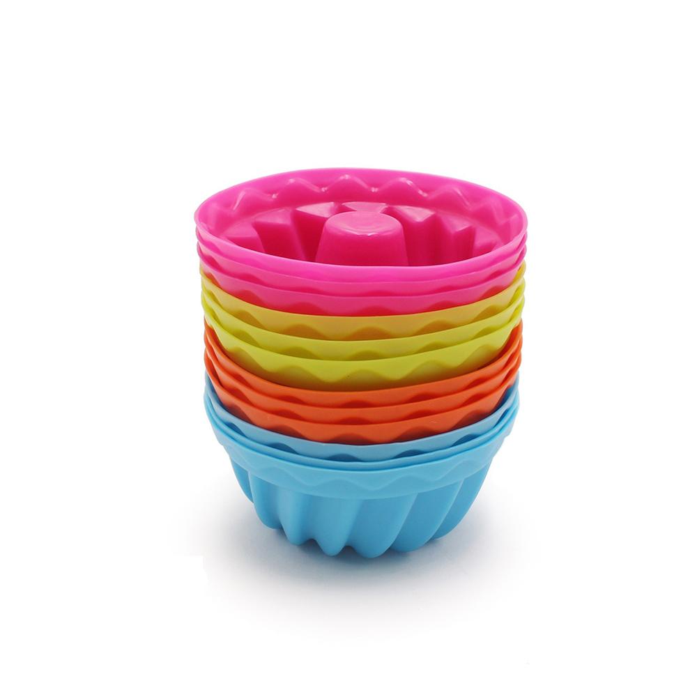 12pcs/Set Use Food Grade BPA Free Cake Mold Silicone  Multicolor Round Muffin Cups Baking Silicone Cake Molds Random Color