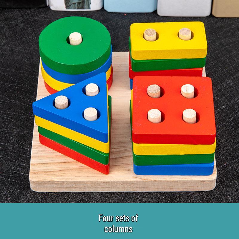Children's Wooden Toy Set: Eight-Tone Piano, Bead Rainbow Tower, Puzzle Column, Twisting Worm
