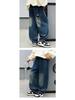 2025 New Boys' Fleece-Lined Straight-Leg Jeans - Warm, Loose, Casual Pants for Medium and Large Children