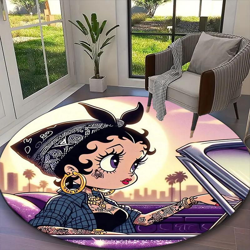 1pc Betty Boop Rug, Comfortable Printed Home Round Carpet, Cozy Office Chair Rug