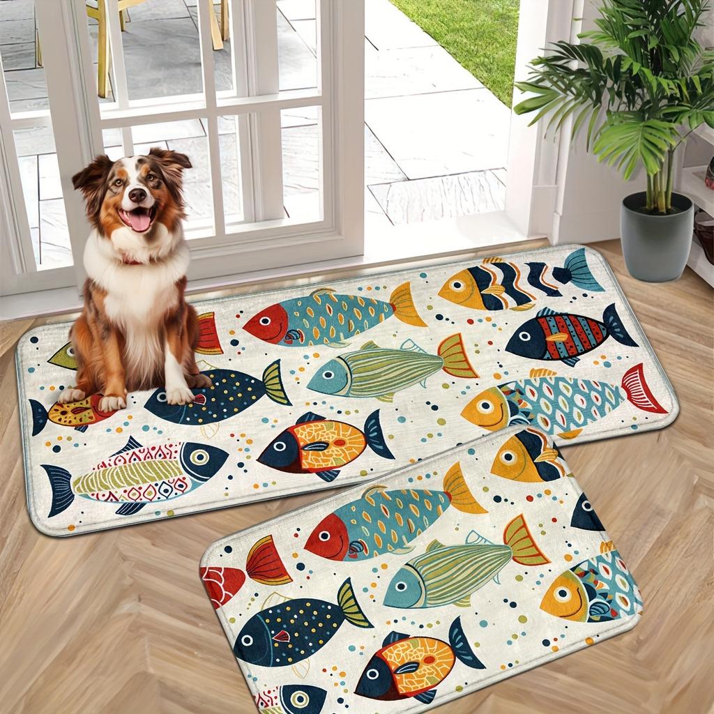 Cartoon Fish Slowly Swimming Carpet Soft Floor Mat Doormat Kitchen Rug Soft Living Room Carpet Rug For Bedroom Home Decor