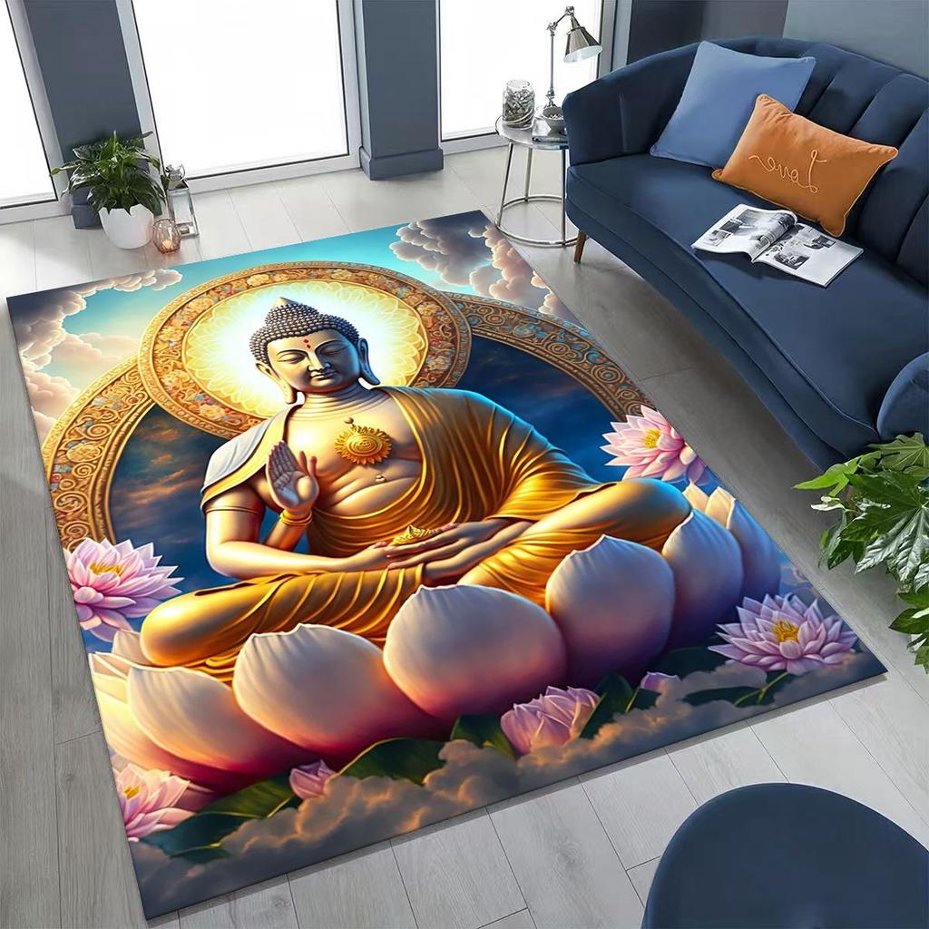 Věřící Slavnostní Buddha Šákjamuni Květinový Koberec do Ložnice Obývacího Pokoje Pohovka Domácí Rohožka Dekorace,Velká Dětská Hrací Protiskluzová Podložka na Podlahu Dárek