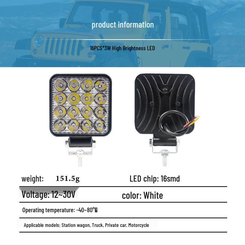 Aluminum LED Square Off-Road Roof Light - High Brightness, Waterproof, Outdoor Spotlight for Modified Cars