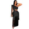 C7428 European and American Women's Fashion One-Shoulder Tassel Long Dress