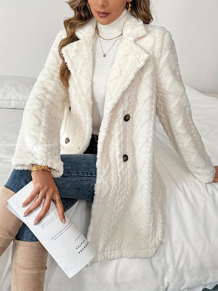 European-American Autumn/Winter Double-Sided Fleece Jacquard Lapel Suit Jacket - Comfortable, Warm, Double-Breasted Overcoat