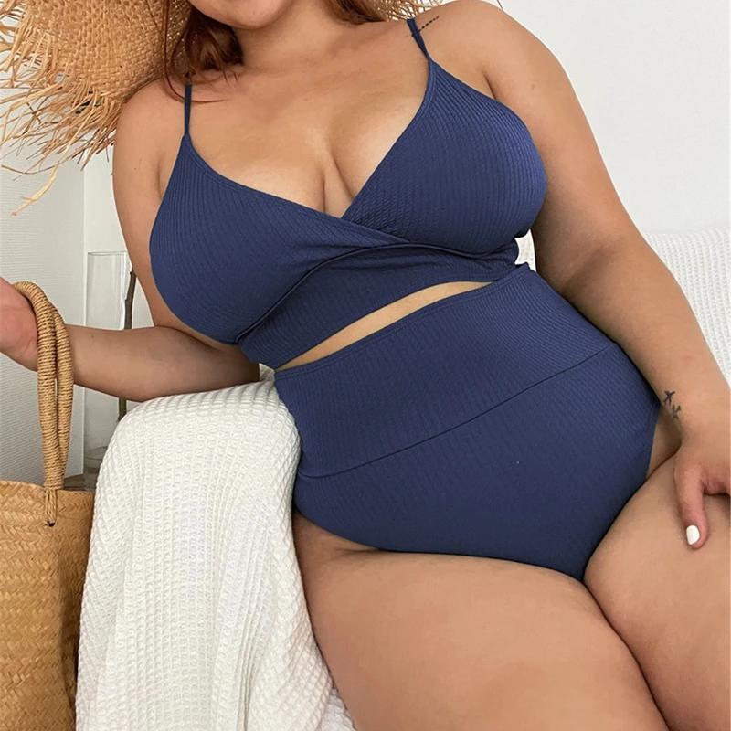 Große Größe 4XL Frauen Low-cut Bikini Set 2024 Neue Frau Badeanzug Backless Strukturierte Bademode Hohe Taille Push-Up Bademode tankinis