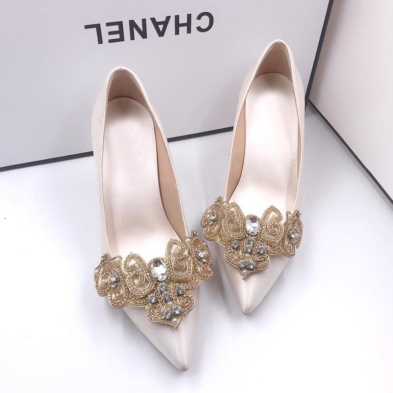 Neue Glänzende Elegante Braut Hochzeits Party Schuhe Zubehör Für Hohe Absätze Flache Schuhe Hausschuhe Strass Schuhdekorationen Blume