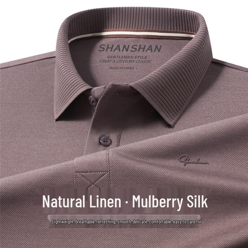 SHANSHAN Men s Linen Silk Blend Short Sleeve Polo Shirt M