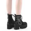 Autumn and Winter Retro Women's Short Boots Martin Boots Thick Heel Large Size Spider Embroidered Women's Shoes