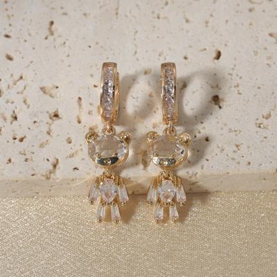 1 Par de Lindos Pendientes Colgantes de Oso de Cristal Artificial para Mujer Joyería de Pendientes de Circonita Accesorios para Fiesta de Bodas