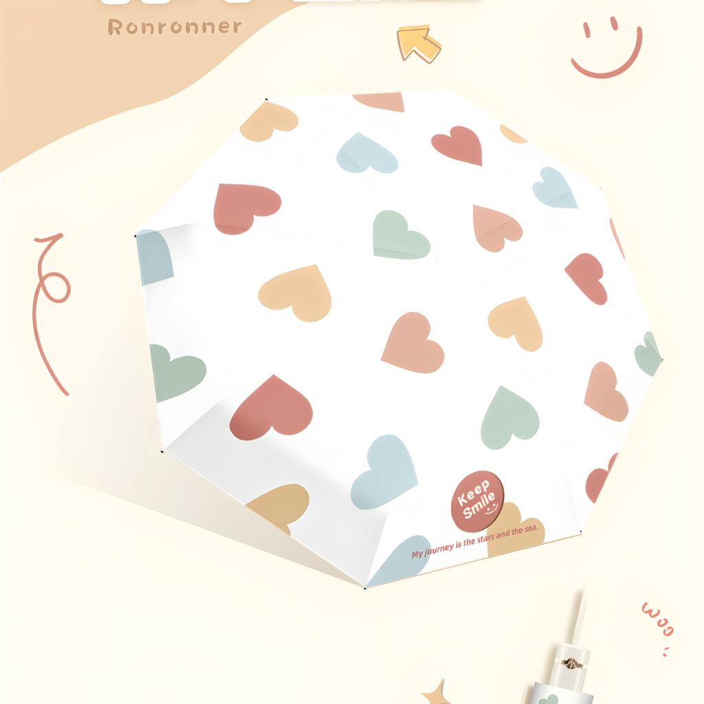 Three-fold Eight-bone Hand-opened Steel Skeleton Vinyl Fabric Weather and Rain Sunshade Sun Umbrella Girl Cute
