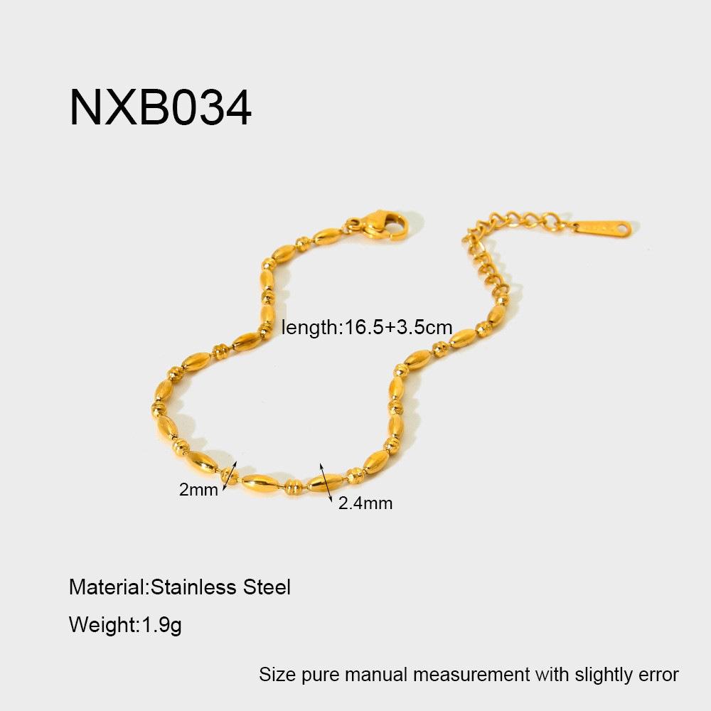 Minimal Versatile Stainless Steel Rice Bead Stacked Plain Chain Bracelet Plated 18K Gold Jewelry Niche Design