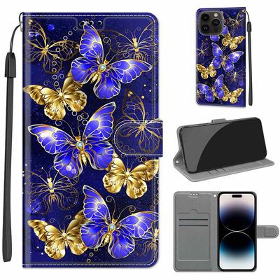 Borboleta dourada carteira de couro pu flip photo frame book case para iphone samsung huawei honor xiaomi redmi opp sony motorola nokia google