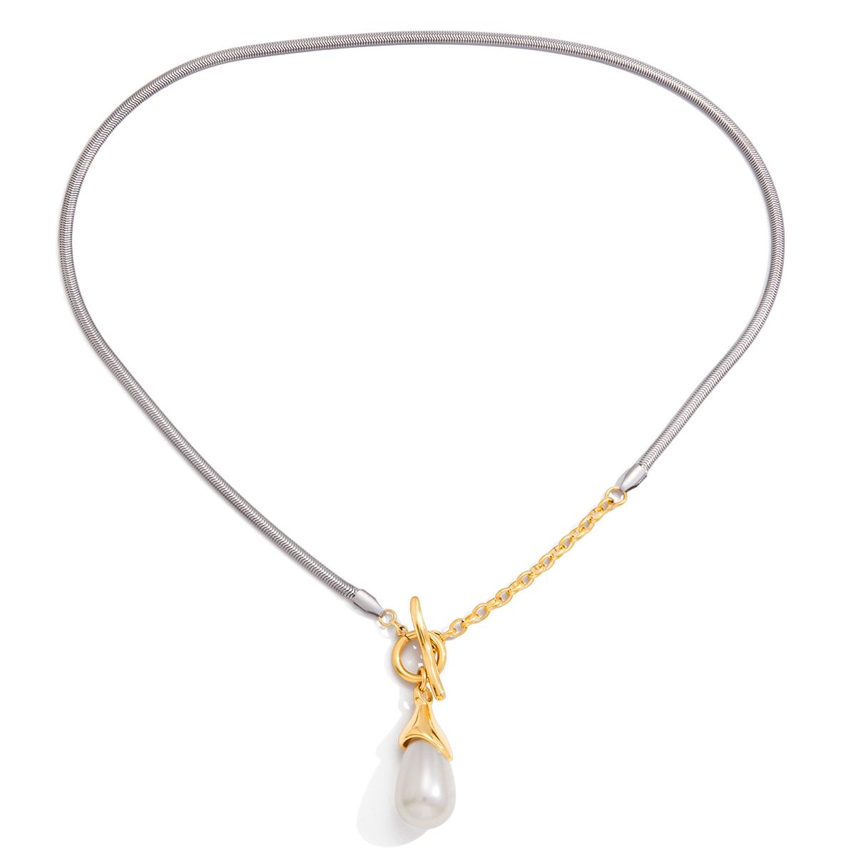Yori Imitation Pearl Teardrop Pendant Stainless Steel Necklace 18k Gold Plated Chain Trendy Charm Chic Statement Jewelry Gift