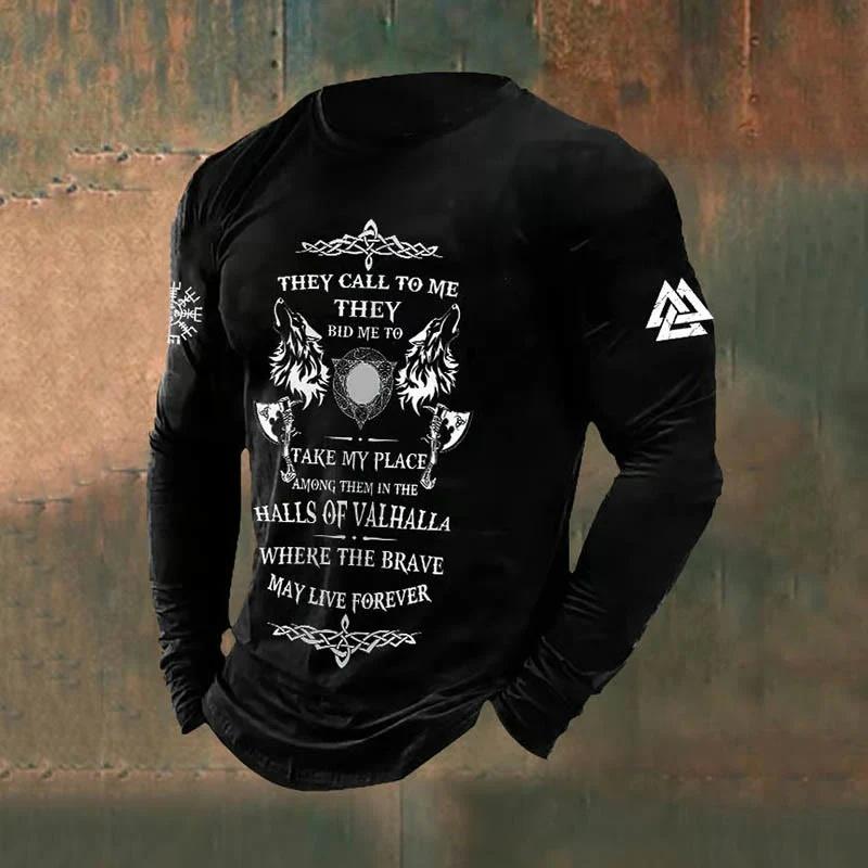 Men's Retro Viking Norse Mythology Totem 3D Printed Casual T-shirts Round Neck Fashionable Long Sleeved T-shirts