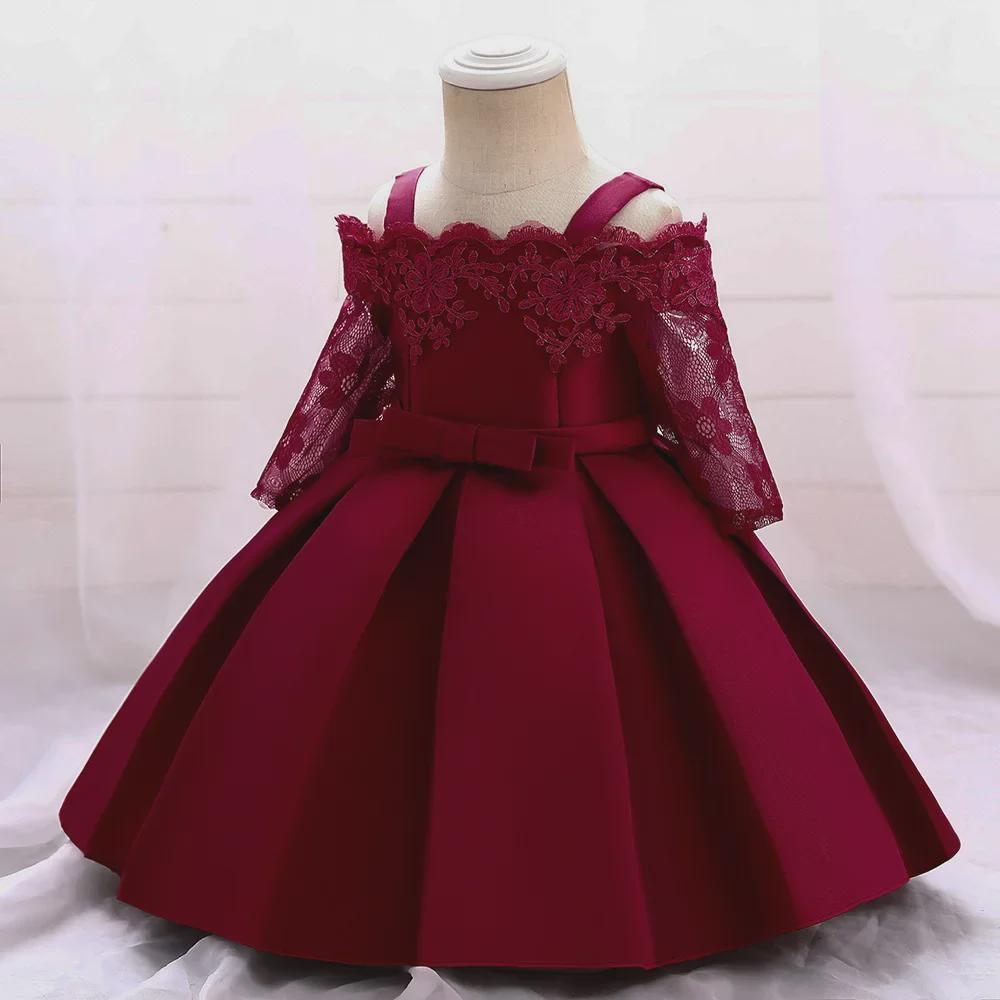 Baby Girl's Long-Sleeved Flower Princess Dress for First Birthday