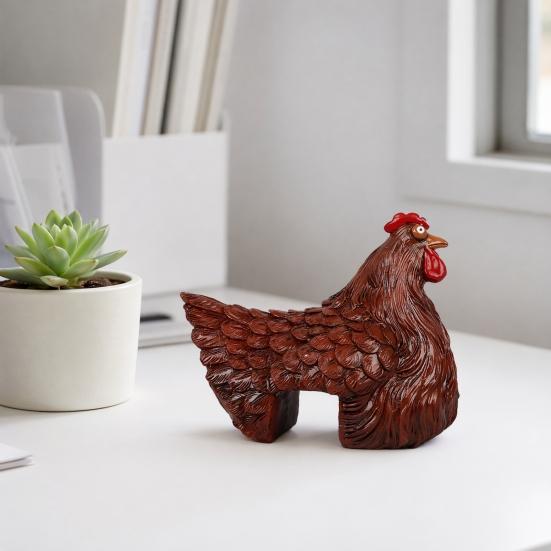 Ornamento de Cerca em Forma de Galinha, Resina com Textura de Pena 3D, Figura de Galinha Gordinha Fofa para Casa Jardim Fazenda Pátio Quintal