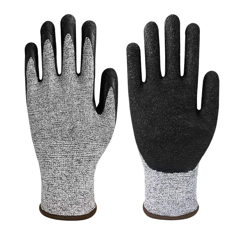 13 Gauge Protective Cut Resistant Level 5 Gloves Wrinkle Latex Coated Anti-cut Gloves for Glass Industry Construction (Black,L) чёрный