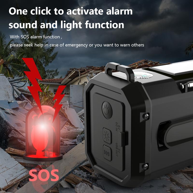 Solar Powered AM FM Weather Radio SOS Alarm Type-C Charging Emergency Weather Radio with LED Flashlight Reading Lamp for Camping