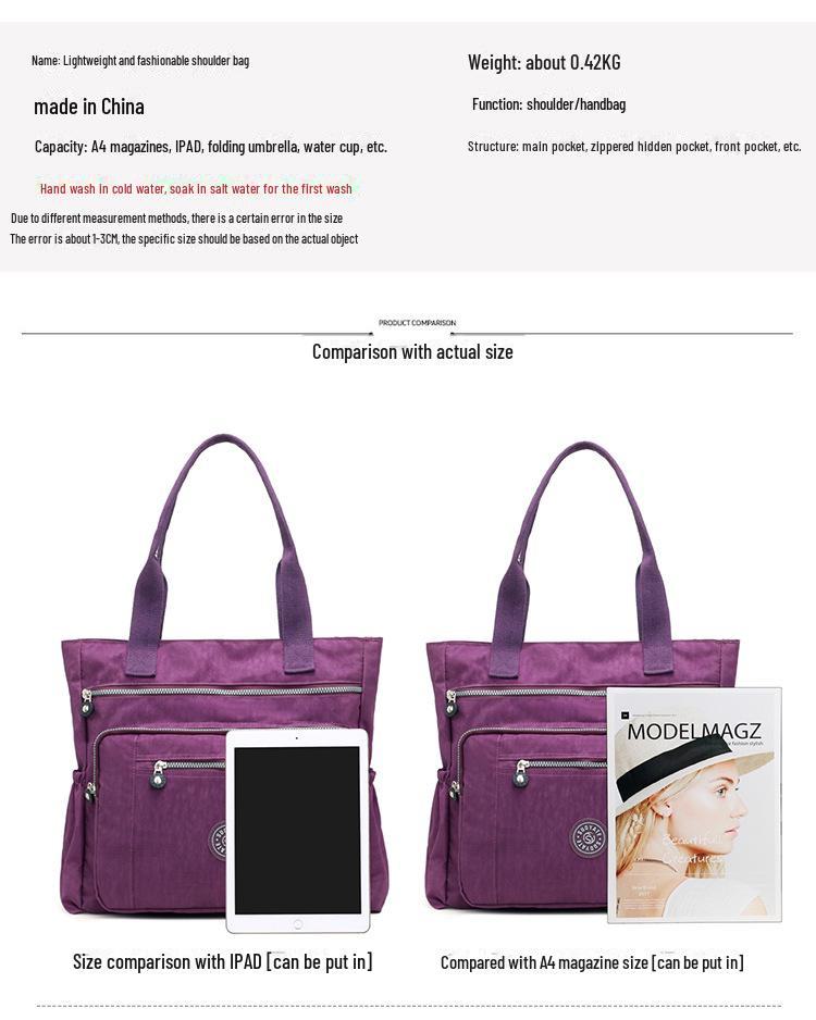 Women's Casual Lightweight Nylon Shoulder Bag – Trendy, Versatile, and Large Capacity Travel Handbag